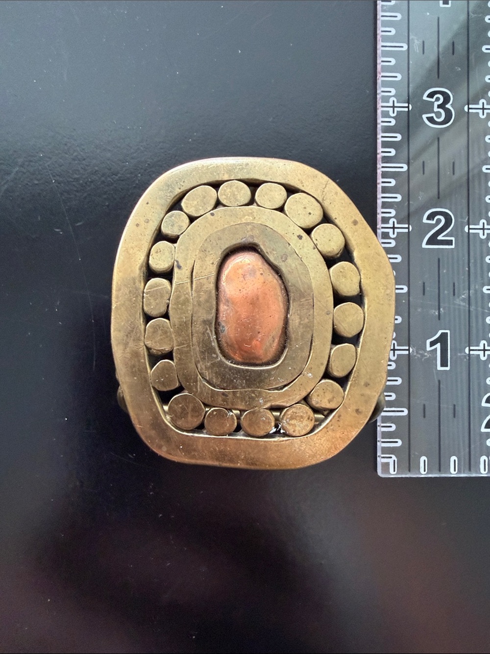 VINTAGE 1970’s ABSTRACT BRUTALIST BRASS COPPER HIPPIE BELT BUCKLE.
